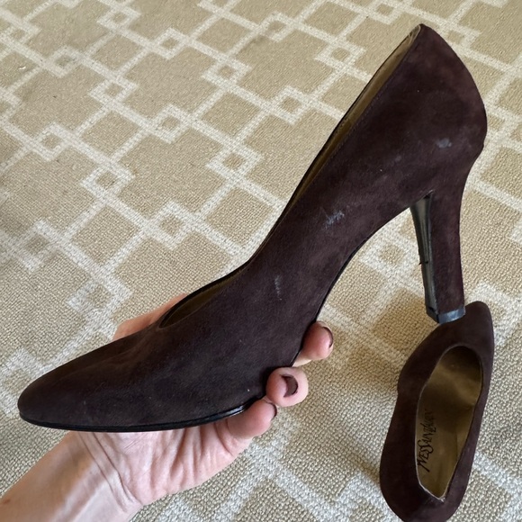 YSL Vintage Brown Suede High Heel Pumps Pointed Toe Designer Shoes Holiday 5.5 - Picture 4 of 10